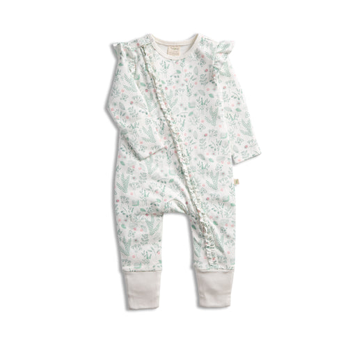 Organic Cotton Long Sleeve Diagonal Zipsuit for Baby Girl