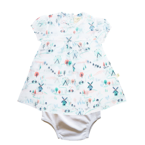 Organic Cotton Floral Dress with Bloomer For Baby Girl