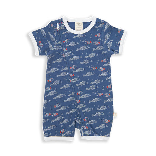 Organic Cotton Short Sleeve Diagonal Zipsuit for Baby Boy