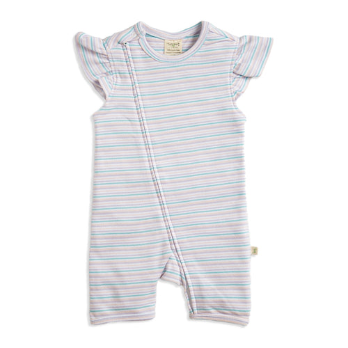 Organic Cotton Cap Sleeve Diagonal Zipsuit for Baby Girl