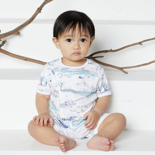 Organic Cotton Short Sleeve Diagonal Zipsuit For Baby