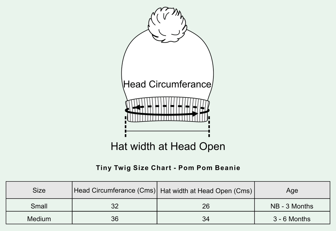 Tiny Twig Size Chart - Pom Pom Beanie
