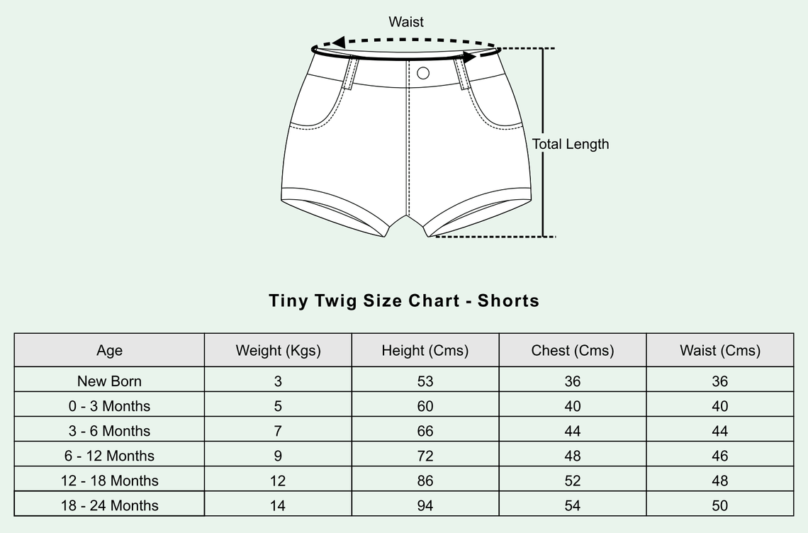 Tiny Twig Size Chart - Shorts